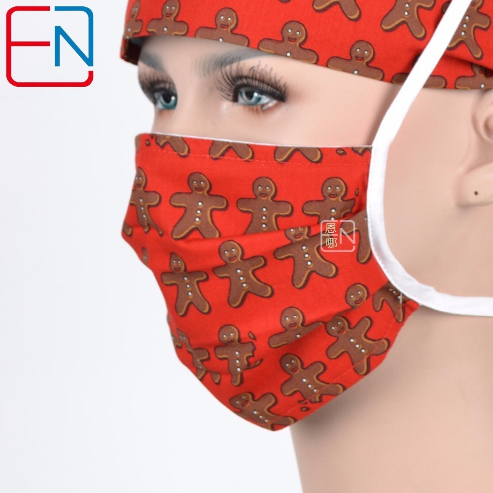 men surgical scrub caps in red with cookies man