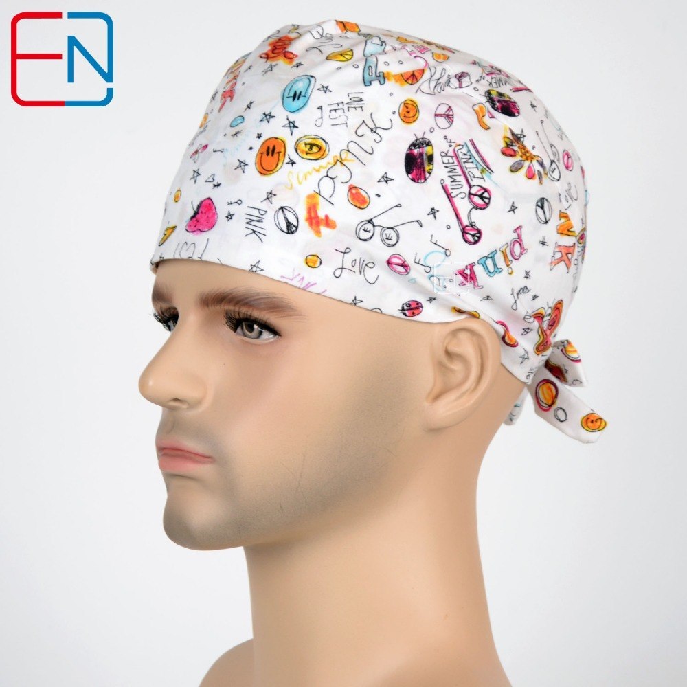 10 Prints Hennar Medical Scrub Cap MEN AND WOMEN 100% Cotton With Sweatband
