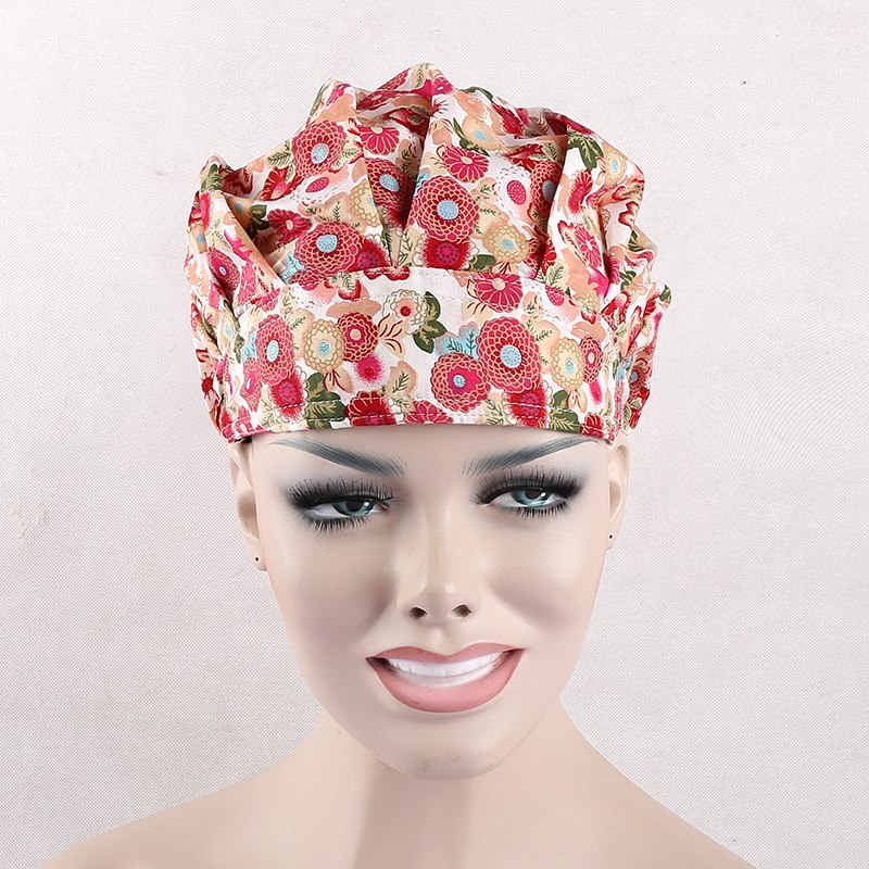 surgical scrub caps in blackpink  with pink flowers