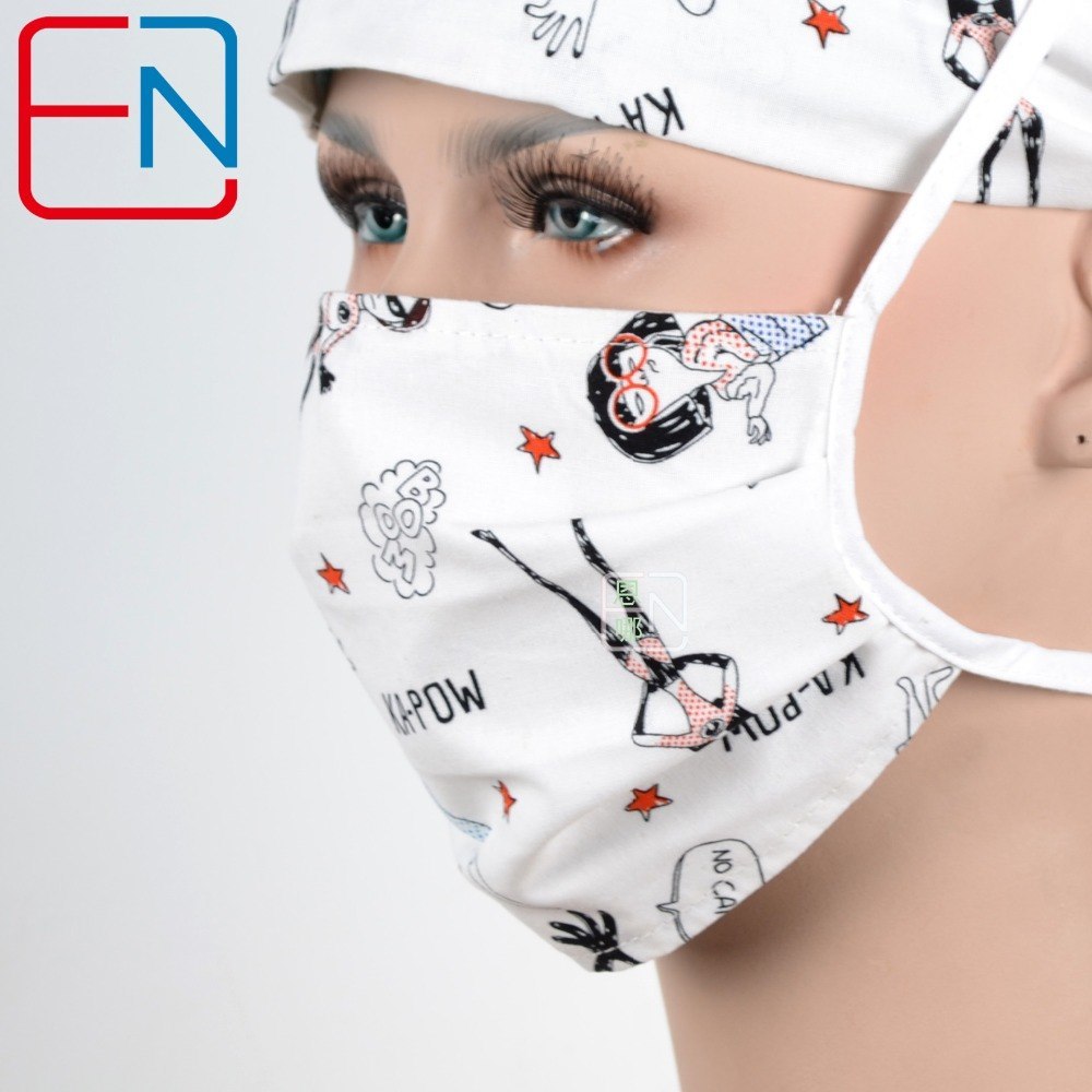 NEW COTTON Scrub Caps Mask WOMEN Hospital Medical Hats Cartoon Print Tieback Adjustable Cotton WOMEN Surgical Caps Masks