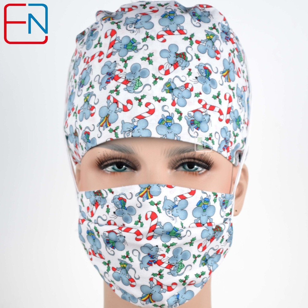 Christmas design Scrub Caps Mask  WOMEN Surgical Caps Masks little rat design