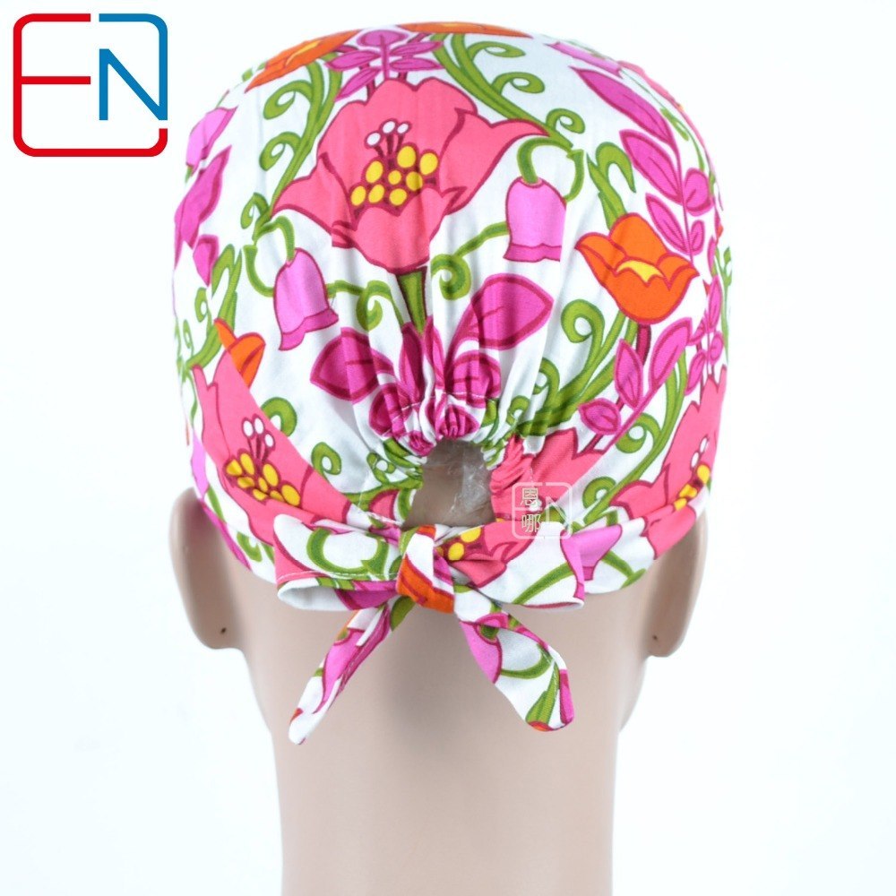 long hair scrub hats for female  100% cotton print  fibre  with sweatband