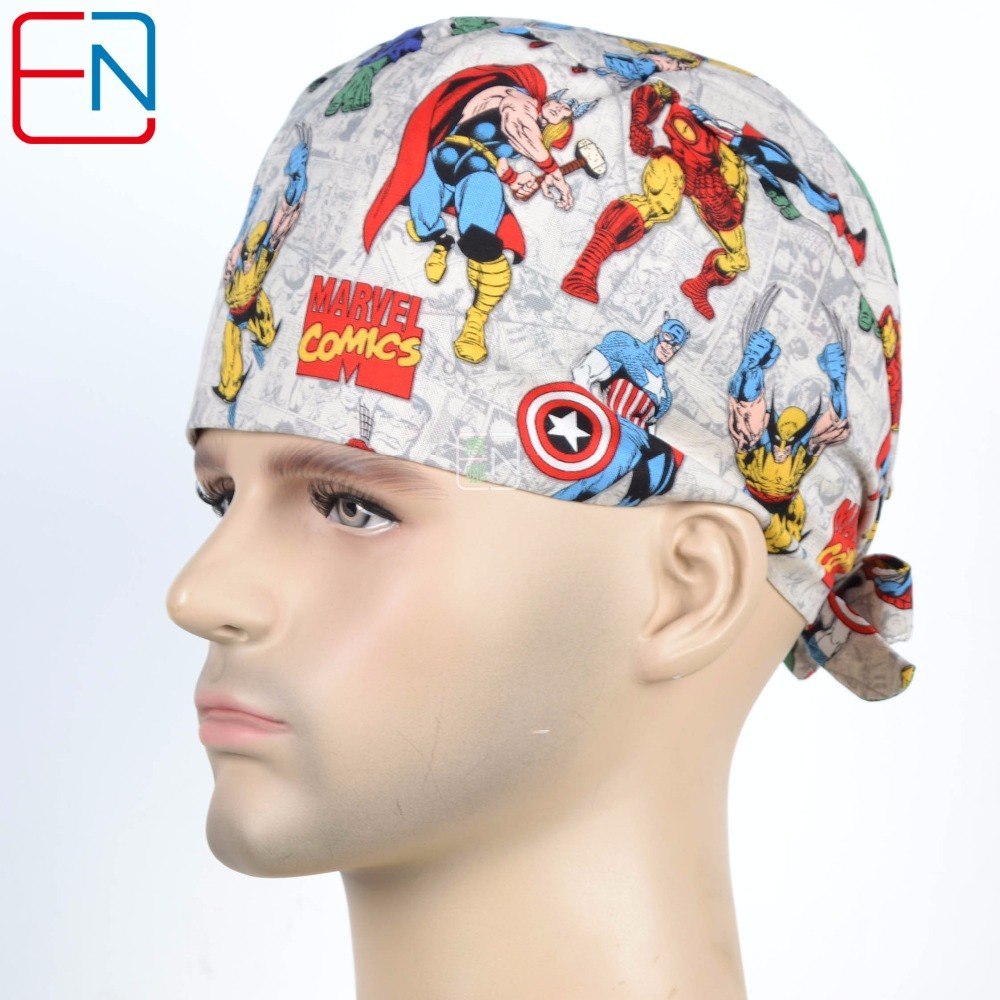 New Surgical Caps Medical Newly Surgical Scrub Caps Mask For Men Women With Sweatband 100% Cotton Medical Caps Printed Unisex