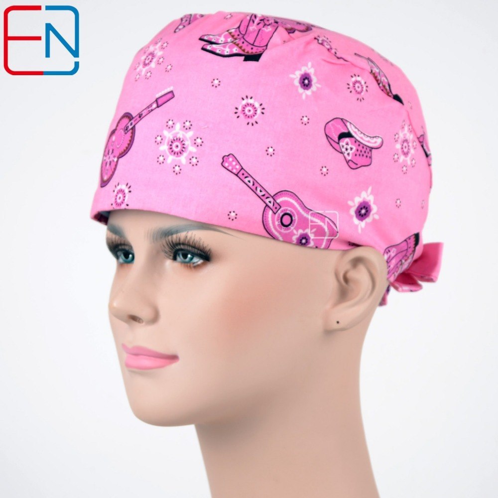 flowers pattern medical scrub caps for long hair Electronic set (gray)