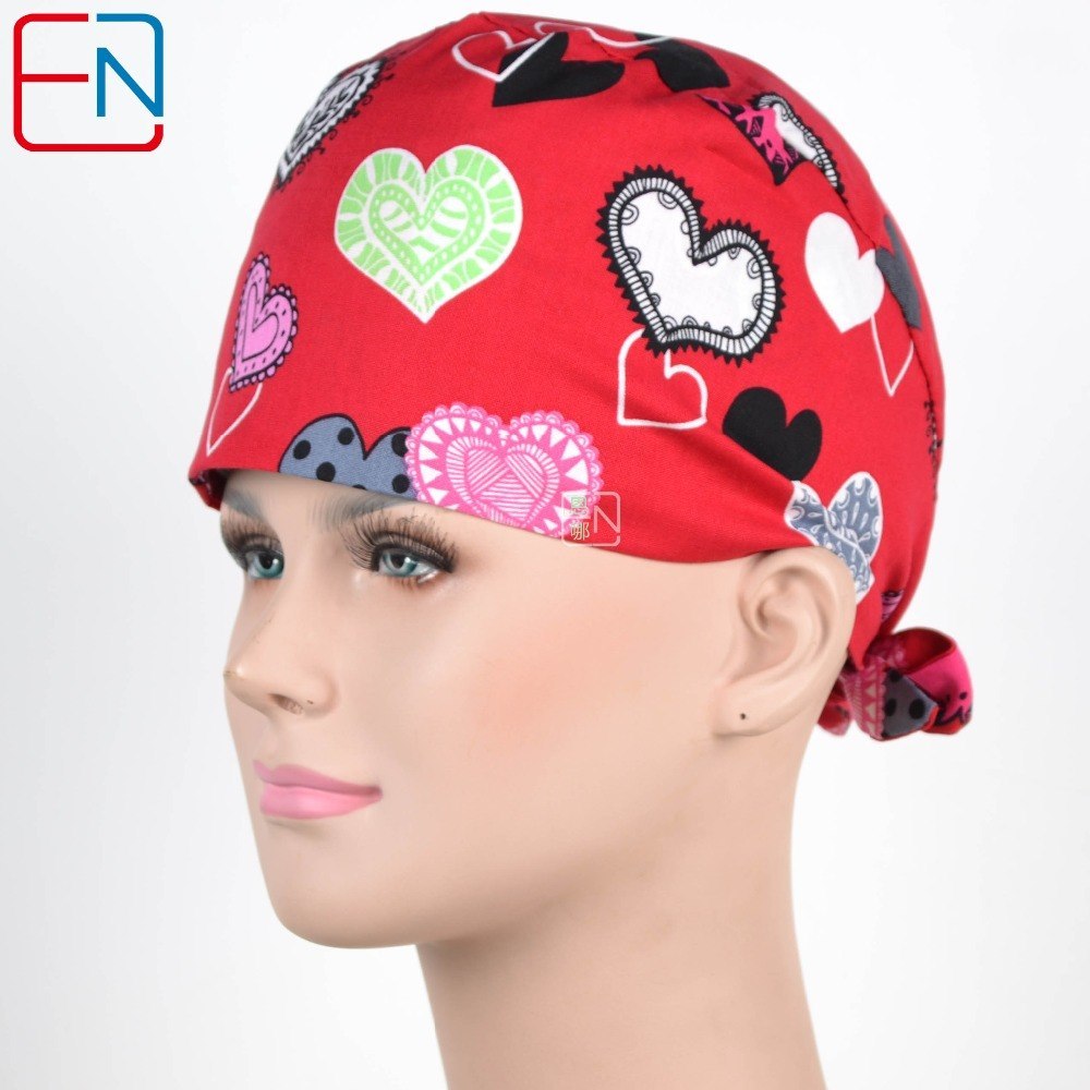New Cotton Scrub Caps Mask WOMEN Hospital Medical Hats Cartoon Print Tieback Adjustable Cotton WOMEN Surgical Caps Masks