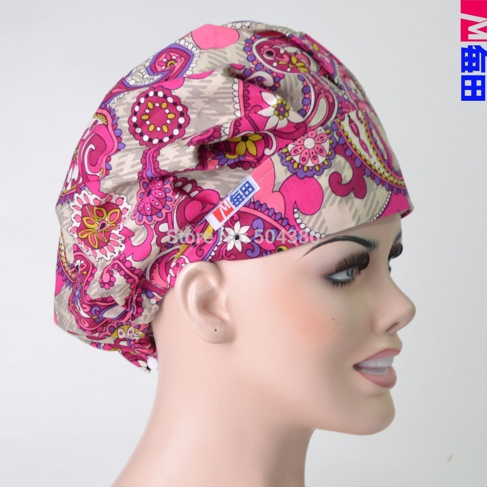Surgical caps doctors and nurses cap and printed cotton cap long hair bouffant hat