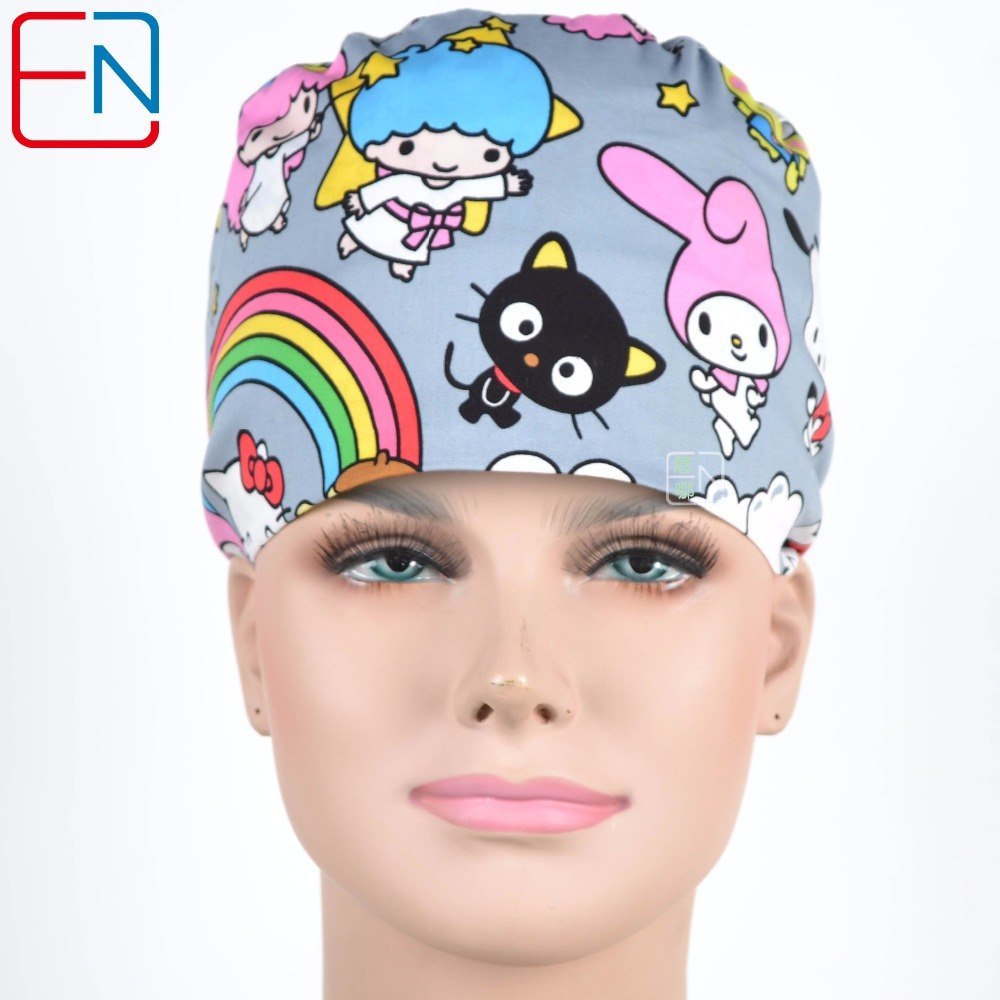 New Surgical Caps Medical Newly Surgical Scrub Caps Mask For Men Women With Sweatband 100% Cotton Medical Caps Printed Unisex