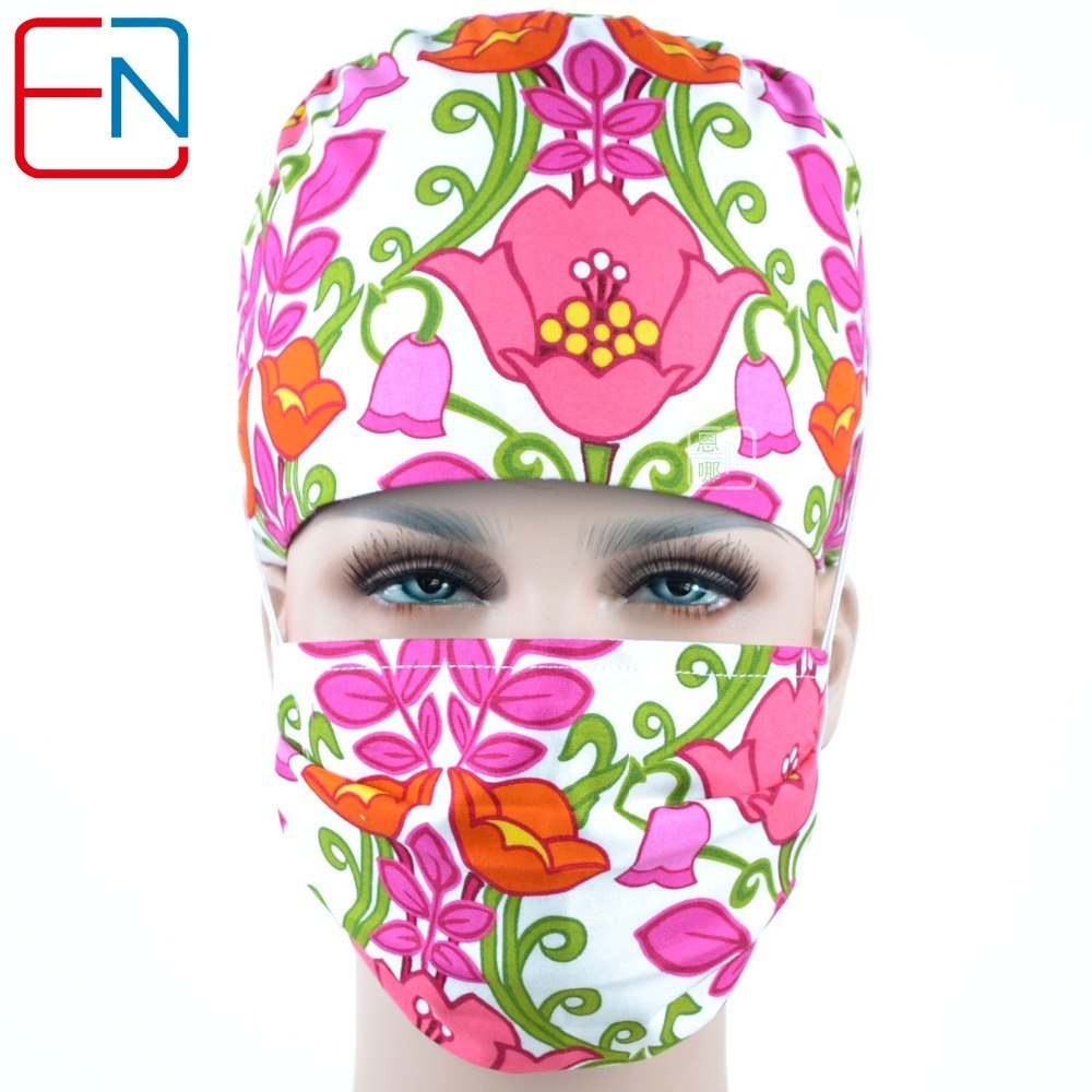 long hair scrub hats for female  100% cotton print  fibre  with sweatband