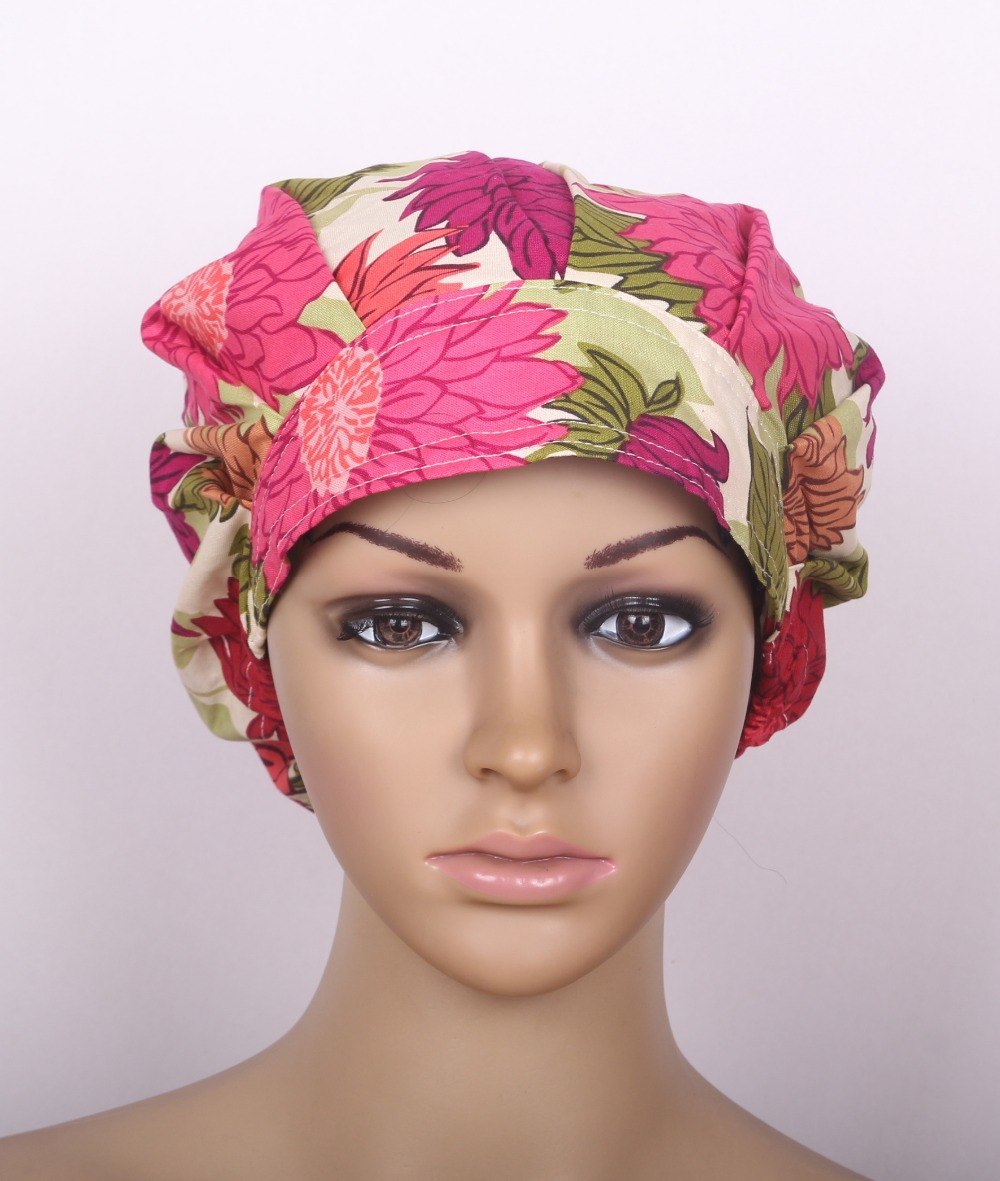 big red flowers surgical bouffant caps