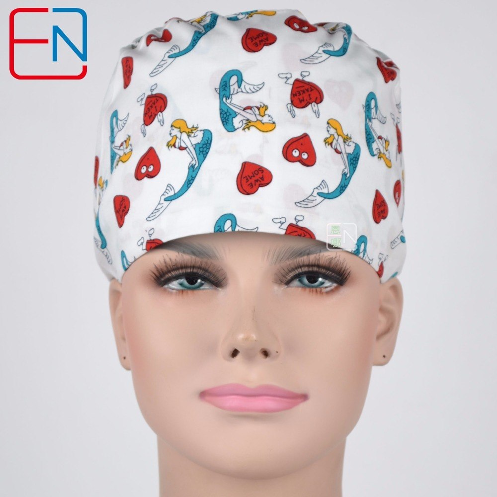 Women surgical caps in white with mermaid design