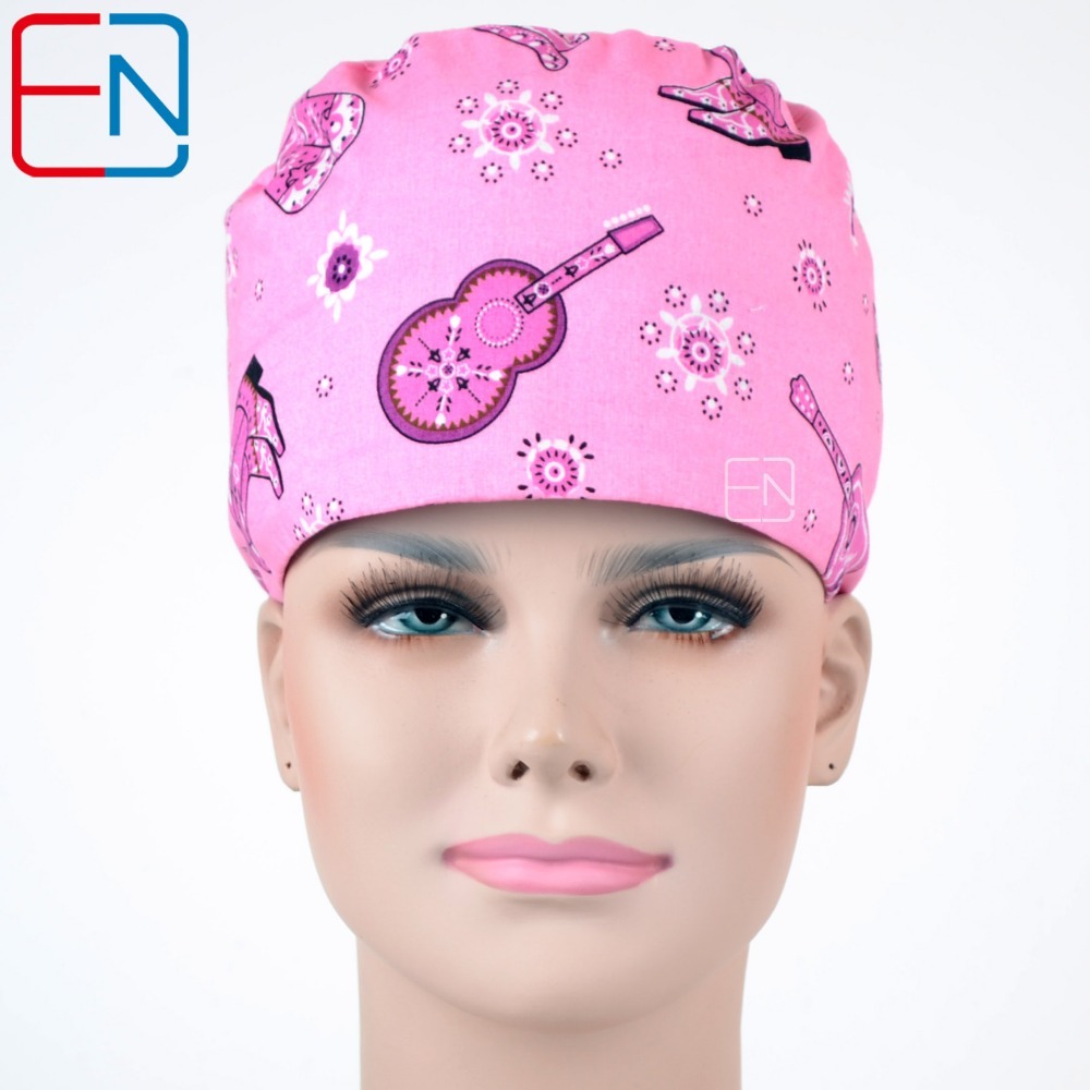 flowers pattern medical scrub caps for long hair Electronic set (gray)