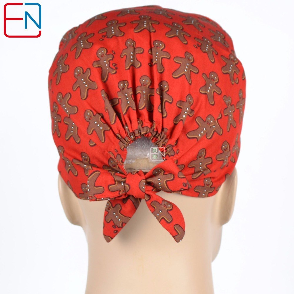 men surgical scrub caps in red with cookies man