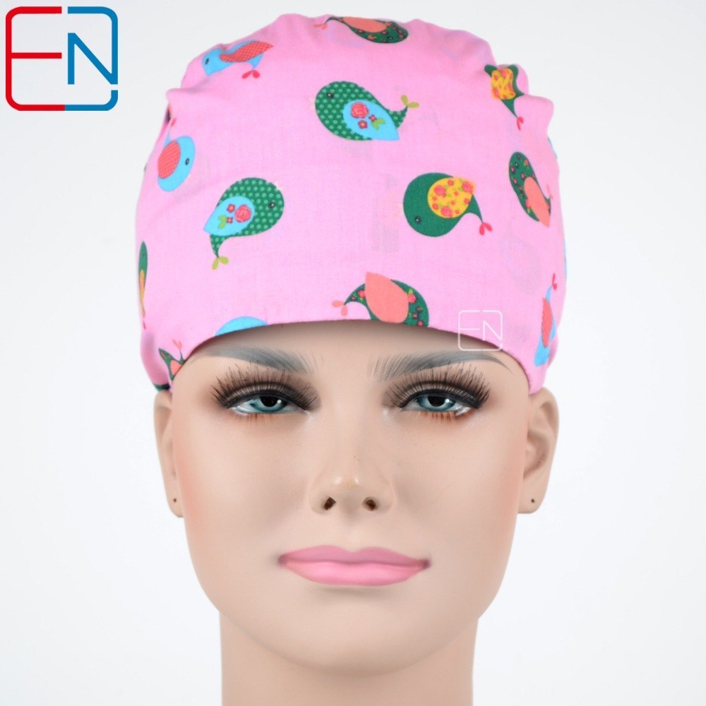 flowers pattern medical scrub caps for long hair   Chhnang