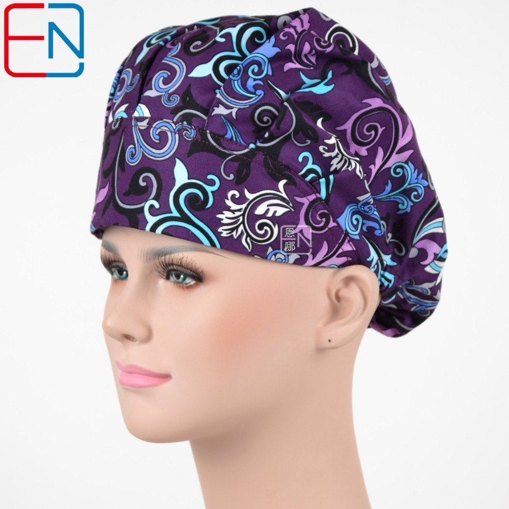 Matin Surgical caps doctors and nurses cap and printed cotton cap long hair bouffant hat