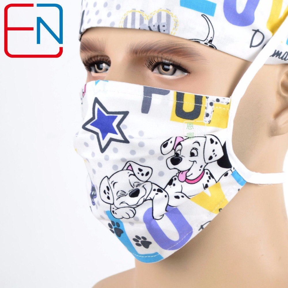 unisex surgical hats in white with puppy 