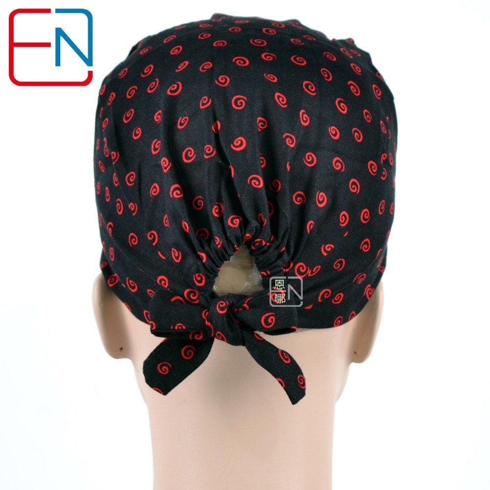medical caps for women black with red clouds with sweatband