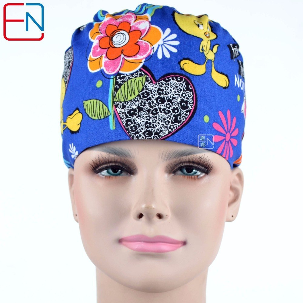 Factory Sales directly big sales medical scrubs in different patterns ,surgical caps storage clearace sale 3 sizes scrub caps 