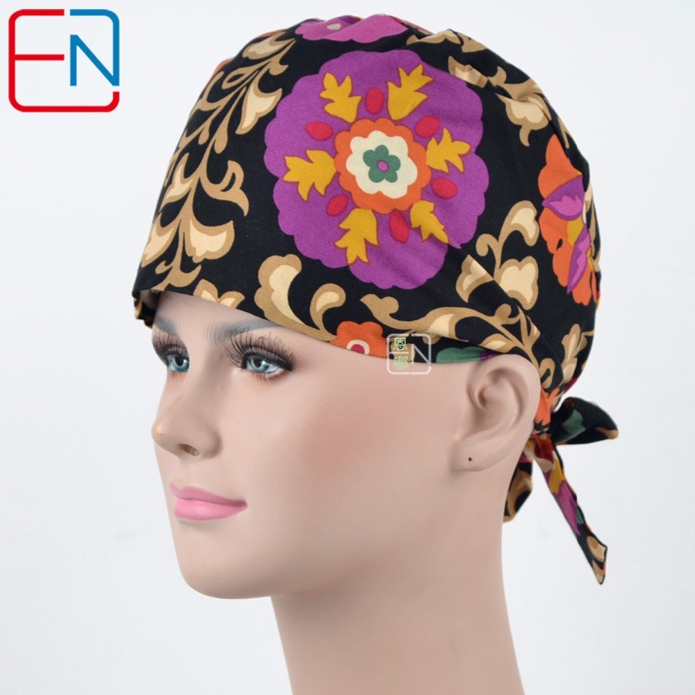 patterned medical caps for ladies with sweatband