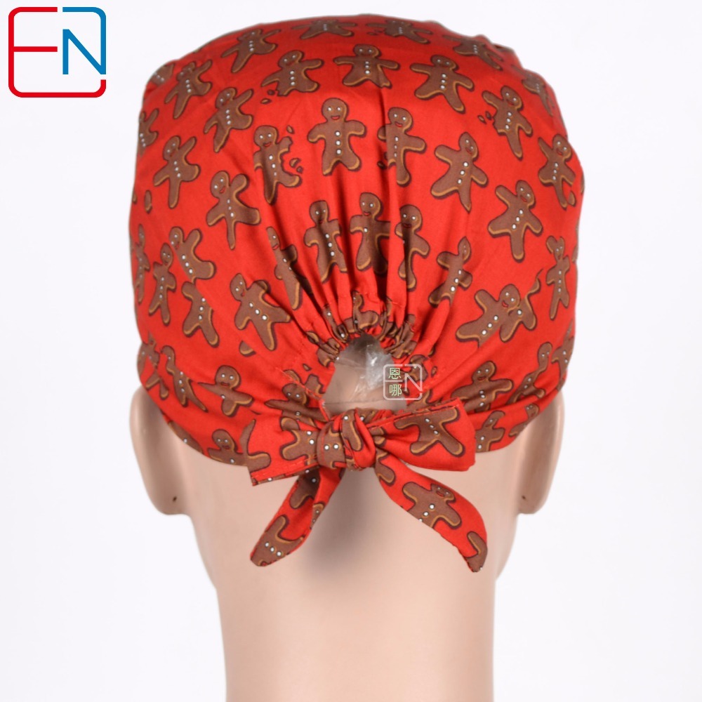 Surgical caps women in red with gingerbread