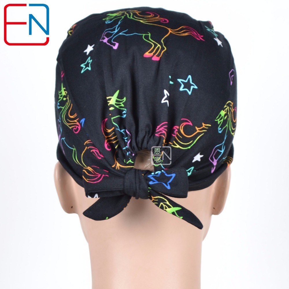 New Surgical Caps Medical Newly Surgical Scrub Caps Mask For Men Women With Sweatband 100% Cotton Medical Caps Printed Unisex