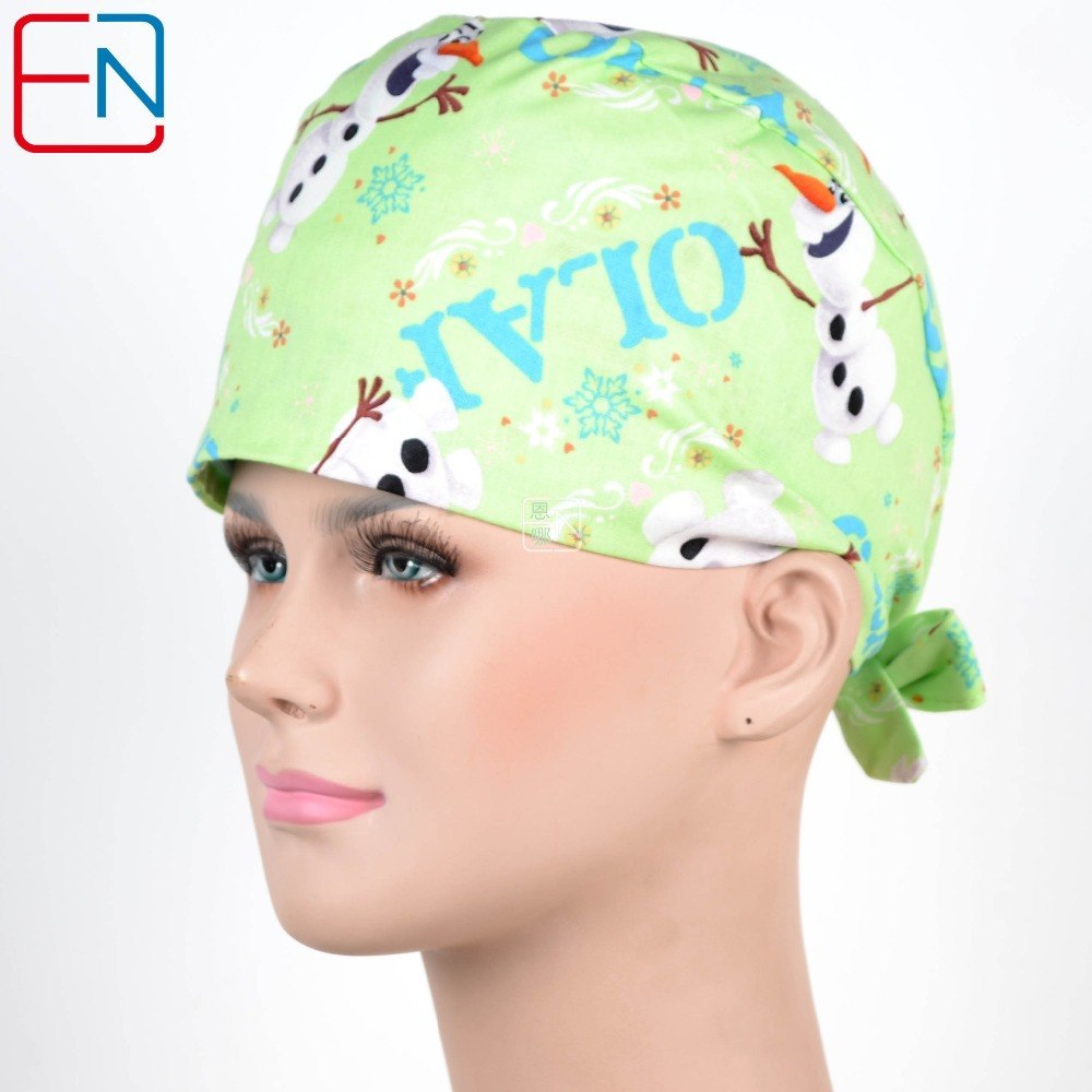 New Cotton Scrub Caps Mask WOMEN Hospital Medical Hats Cartoon Print Tieback Adjustable Cotton WOMEN Surgical Caps Masks