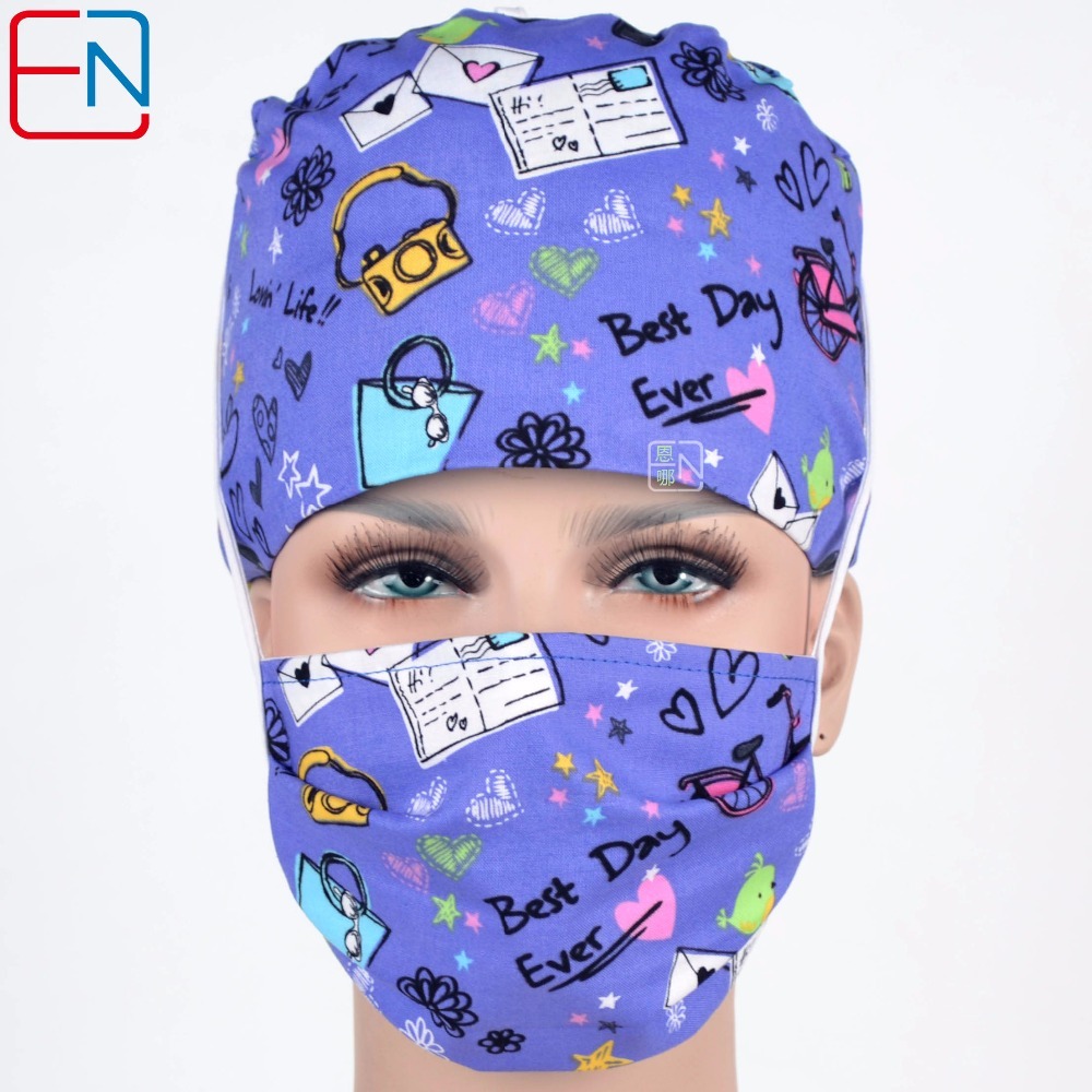 10 Prints Hennar Medical Scrub Caps in 2 Sizes for Different Head and Hair Length 100% Cotton Surgical Caps