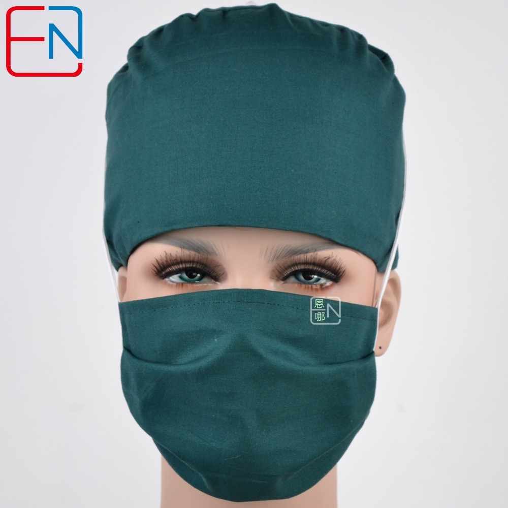 Hennar surgical caps for doctors and nurses caps,100% cotton scrub caps in dark green