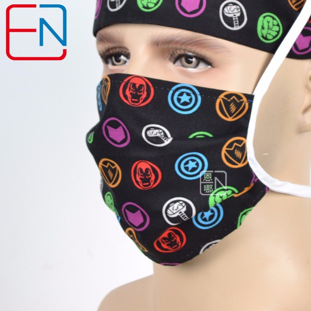 New Surgical Caps Medical Newly Surgical Scrub Caps Mask For Men Women With Sweatband 100% Cotton Medical Caps Printed Unisex