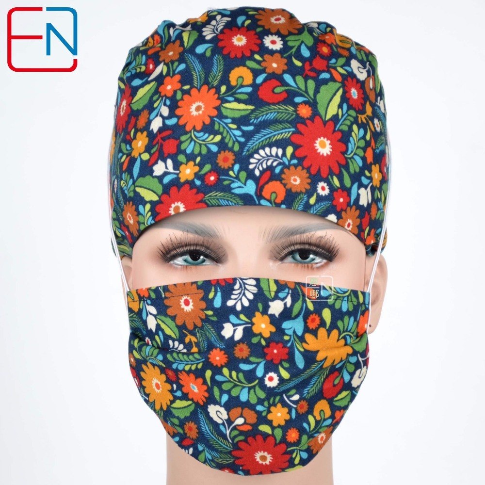 women surgical scrub caps with little flowers
