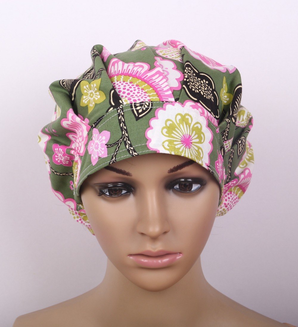 medical bouffant caps in cotton in green one sizze adjustable