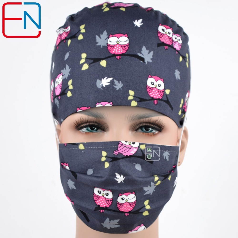 medical caps with night owls for long hair women