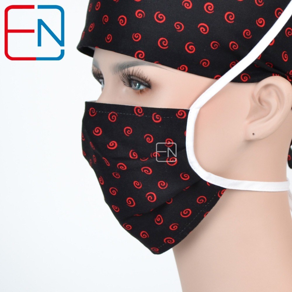 medical caps for women black with red clouds with sweatband