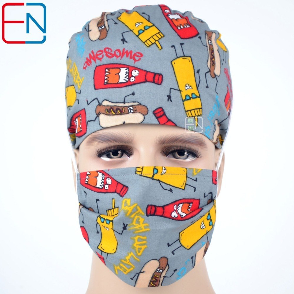 doctors and nurses Surgical caps Hat Cap Cotton Cap and short hair  with Sweatbands