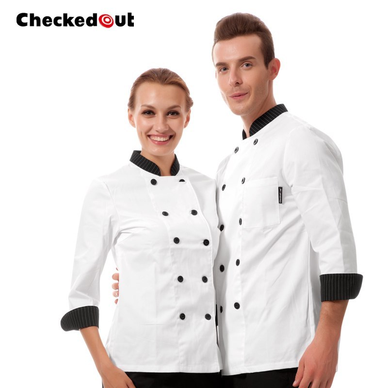 high quality chef unforms Black and white stripes cook suit long-sleeve kitchen chef  clothes cook  uniform work wear autumn