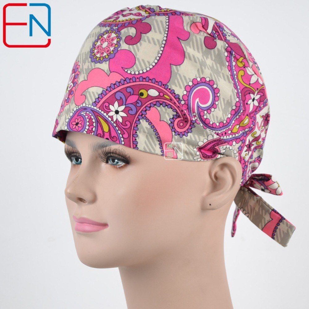 long hair scrub hats for female  100% cotton print  fibre  with sweatband