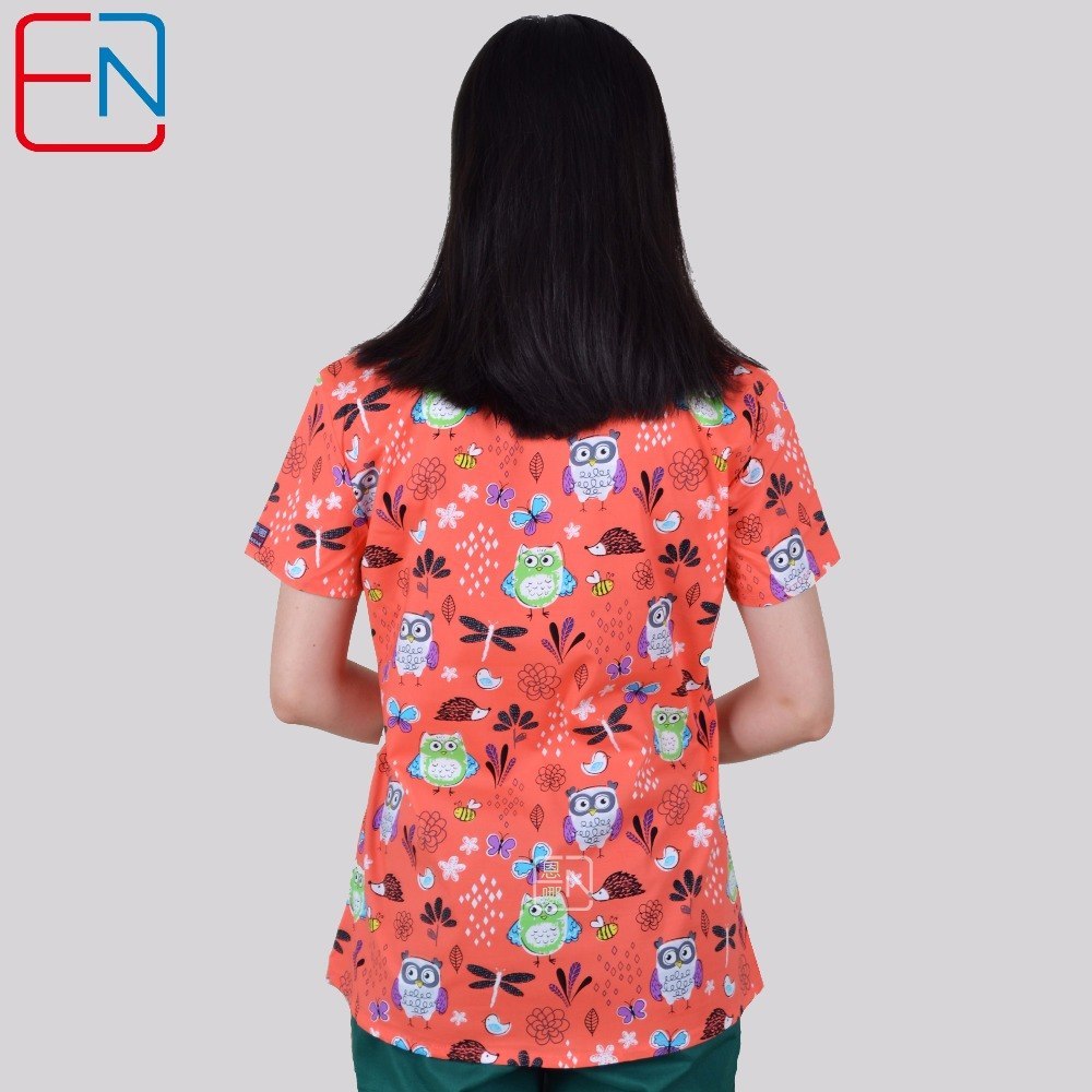Brand medical scrub tops for women surgical scrubs,scrub uniform in 100% print cotton Chengse maotouying