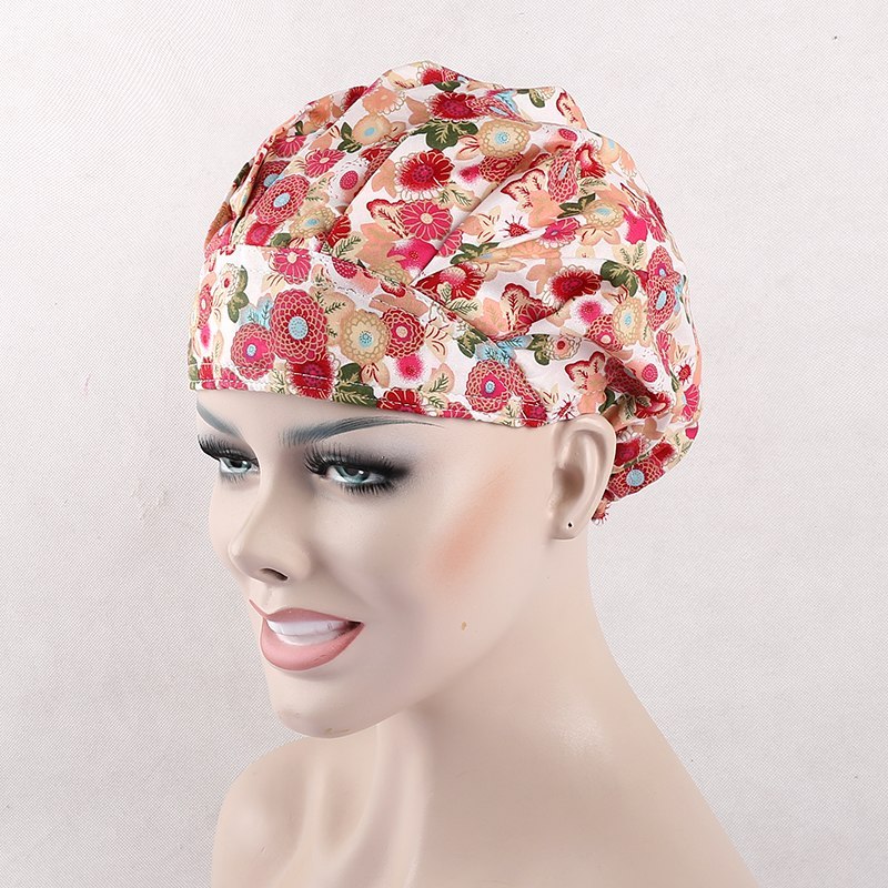 surgical scrub caps in blackpink  with pink flowers
