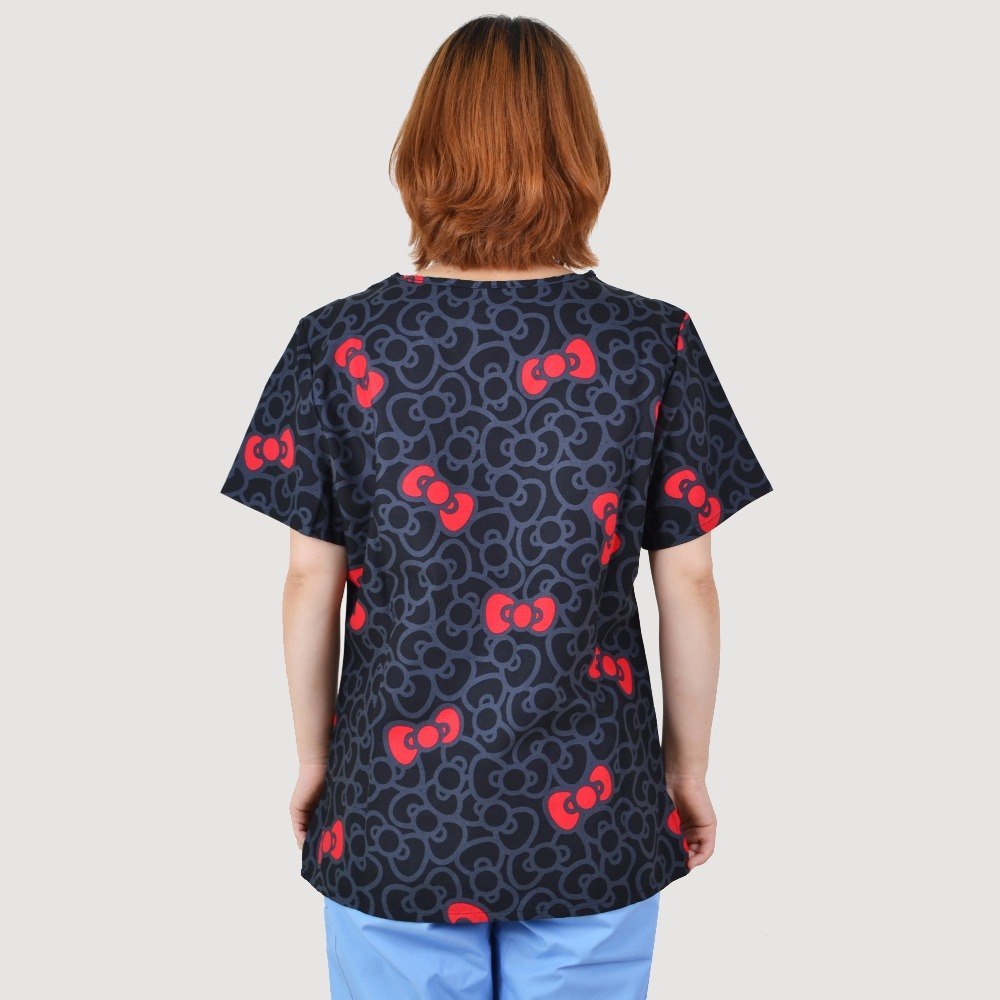 Brand heart neck, medical scrub tops surgical scrubs,scrub uniform 100% print cotton medical uniforms engineered print piece cut