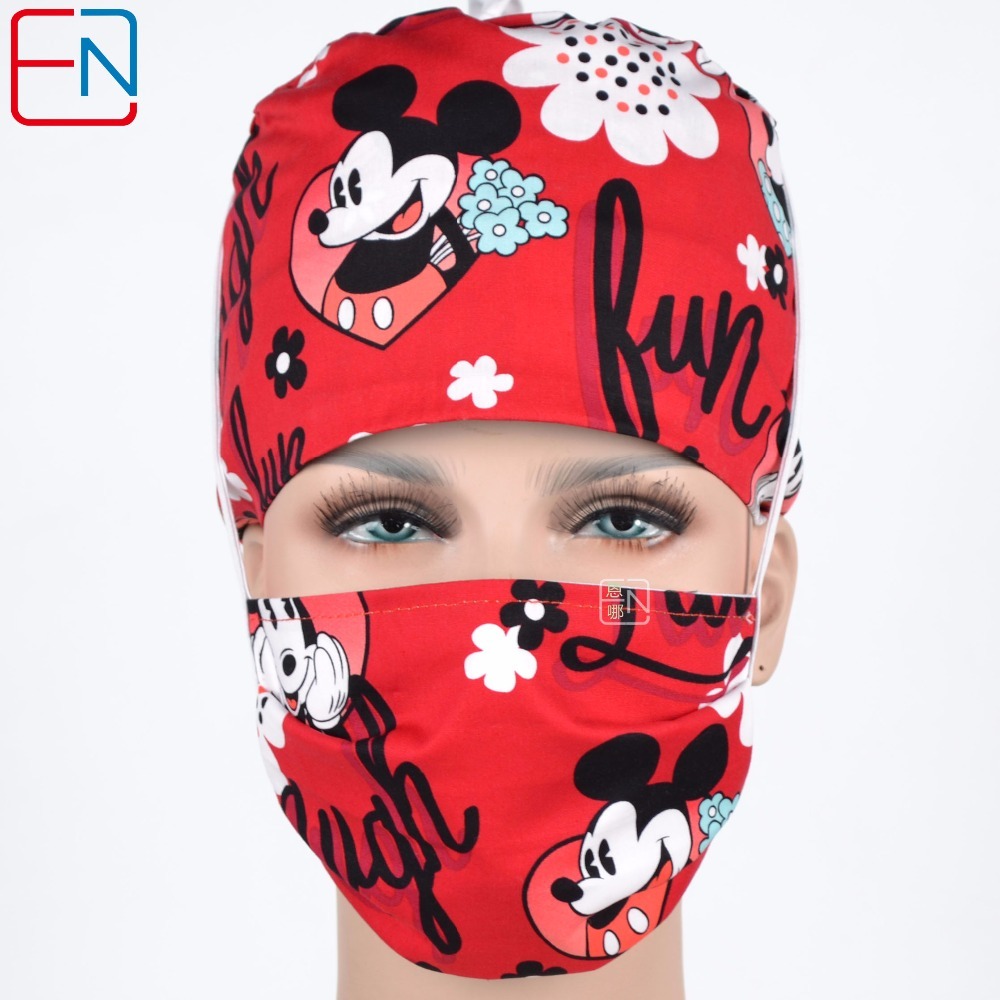 Women surgical caps in red,medical caps in 100% cotton scrub caps