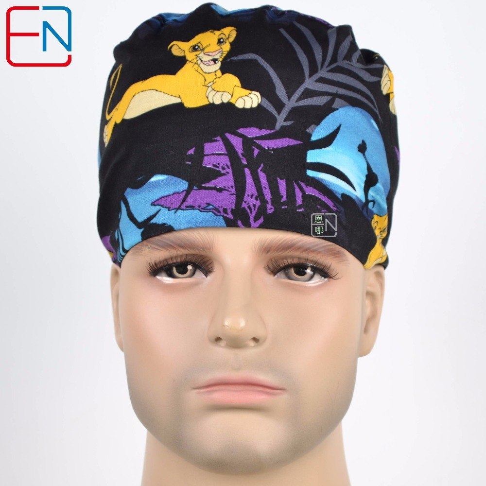 New Surgical Caps Medical Newly Surgical Scrub Caps Mask For Men Women With Sweatband 100% Cotton Medical Caps Printed Unisex