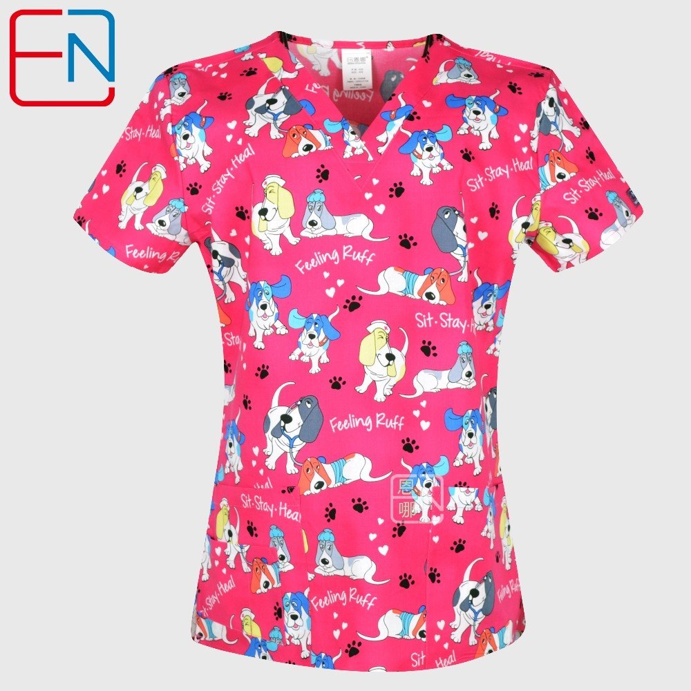 Hennar women scrub top with V neck 100% cotton  XXS-5XL
