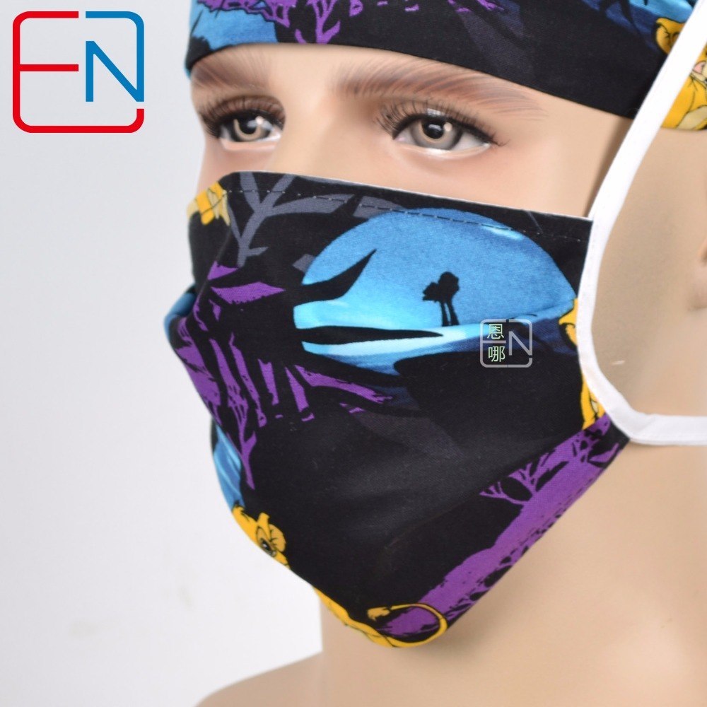 New Surgical Caps Medical Newly Surgical Scrub Caps Mask For Men Women With Sweatband 100% Cotton Medical Caps Printed Unisex