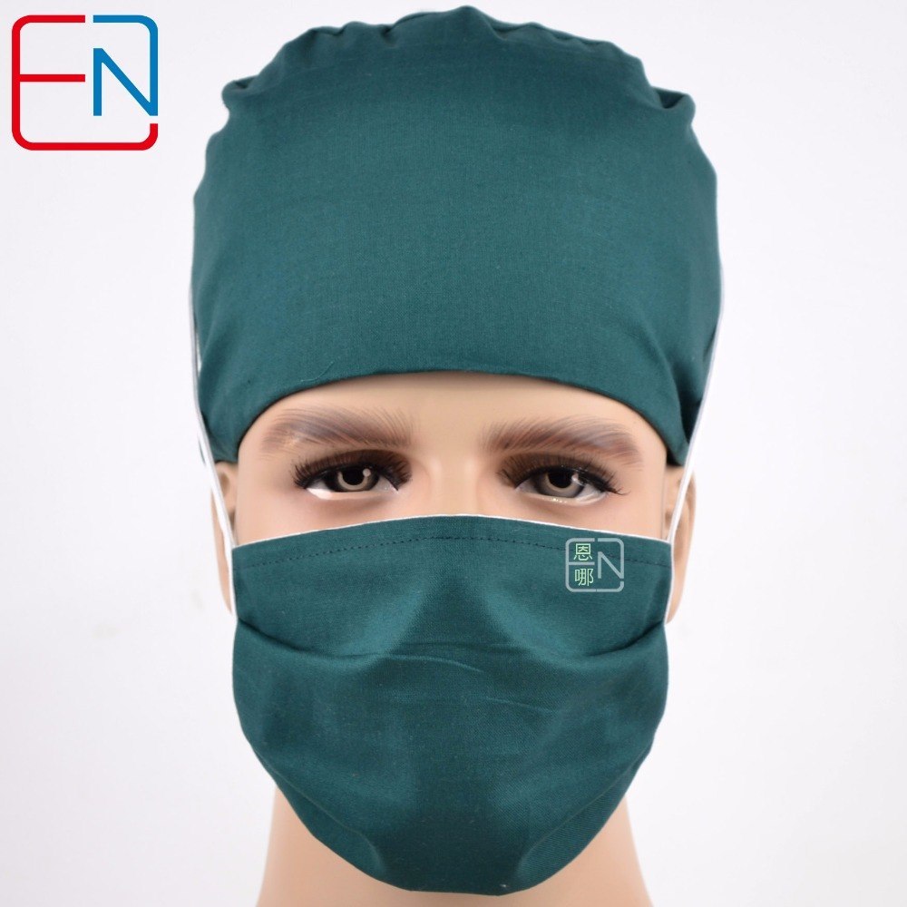 Hennar surgical caps for doctors and nurses caps,100% cotton scrub caps in dark green