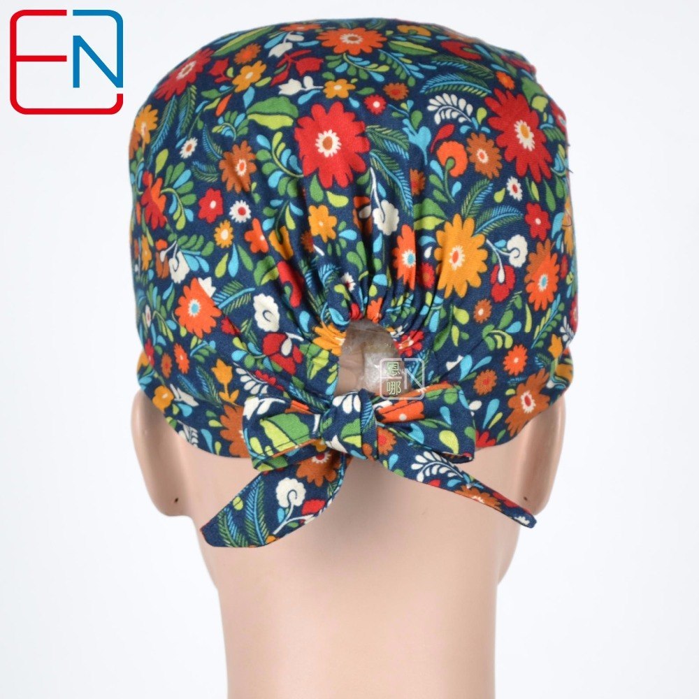 women surgical scrub caps with little flowers
