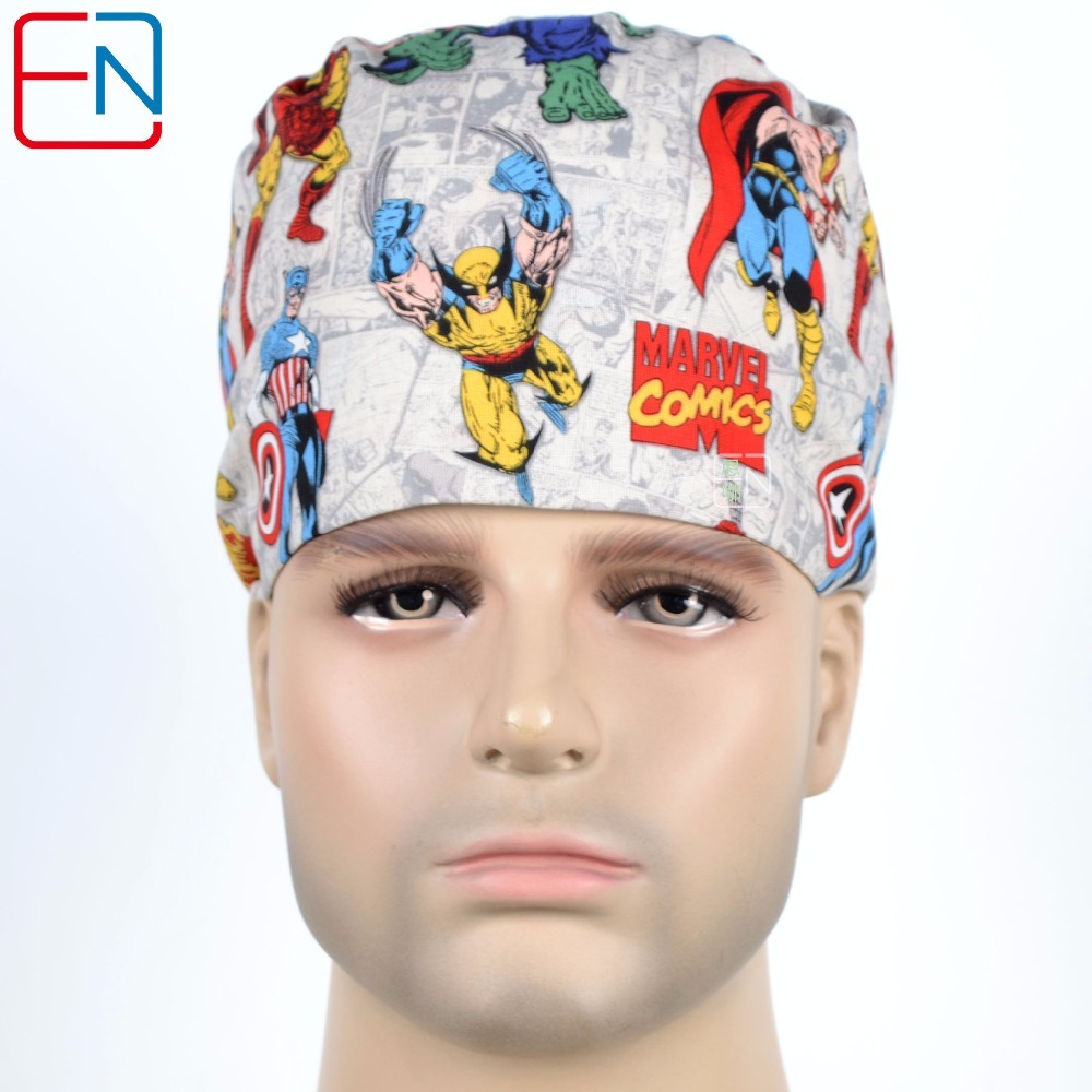 New Surgical Caps Medical Newly Surgical Scrub Caps Mask For Men Women With Sweatband 100% Cotton Medical Caps Printed Unisex