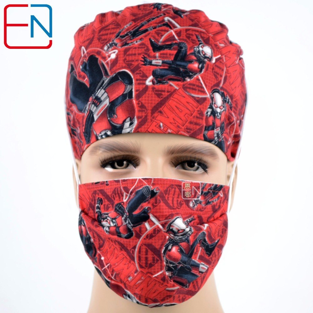 Hennar brand top quality medical caps,100% cotton with size suit for men scrub caps in red 2 sizes for choice footprint