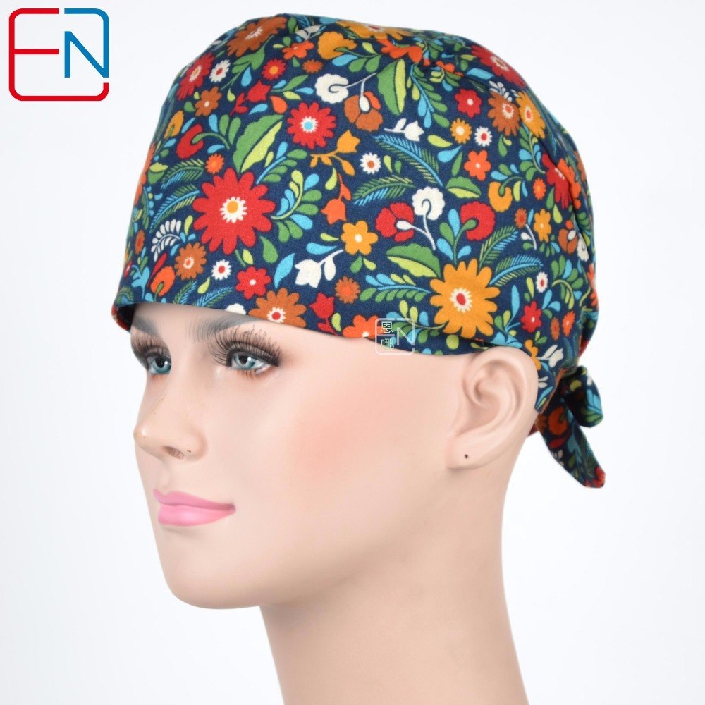 women surgical scrub caps with little flowers