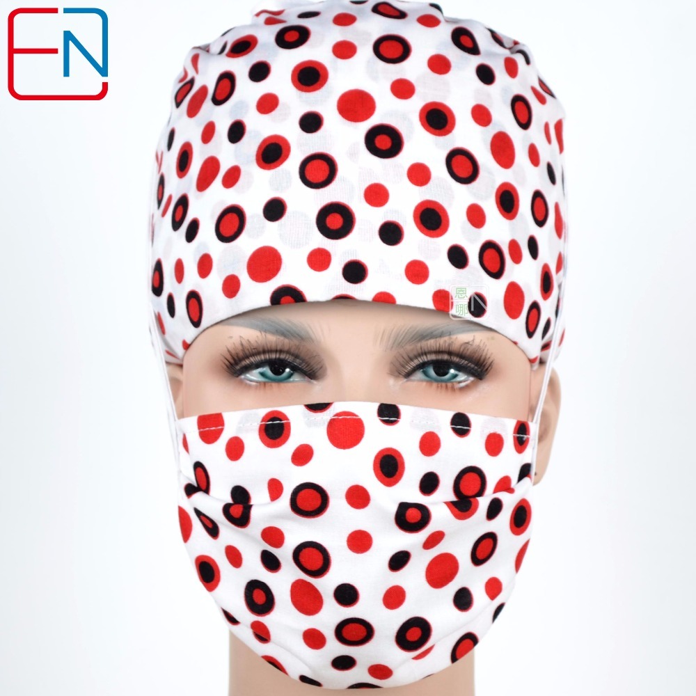 Factory Sales directly big sales medical scrubs in different patterns ,surgical caps 3 sizes scrub caps Caihongpao