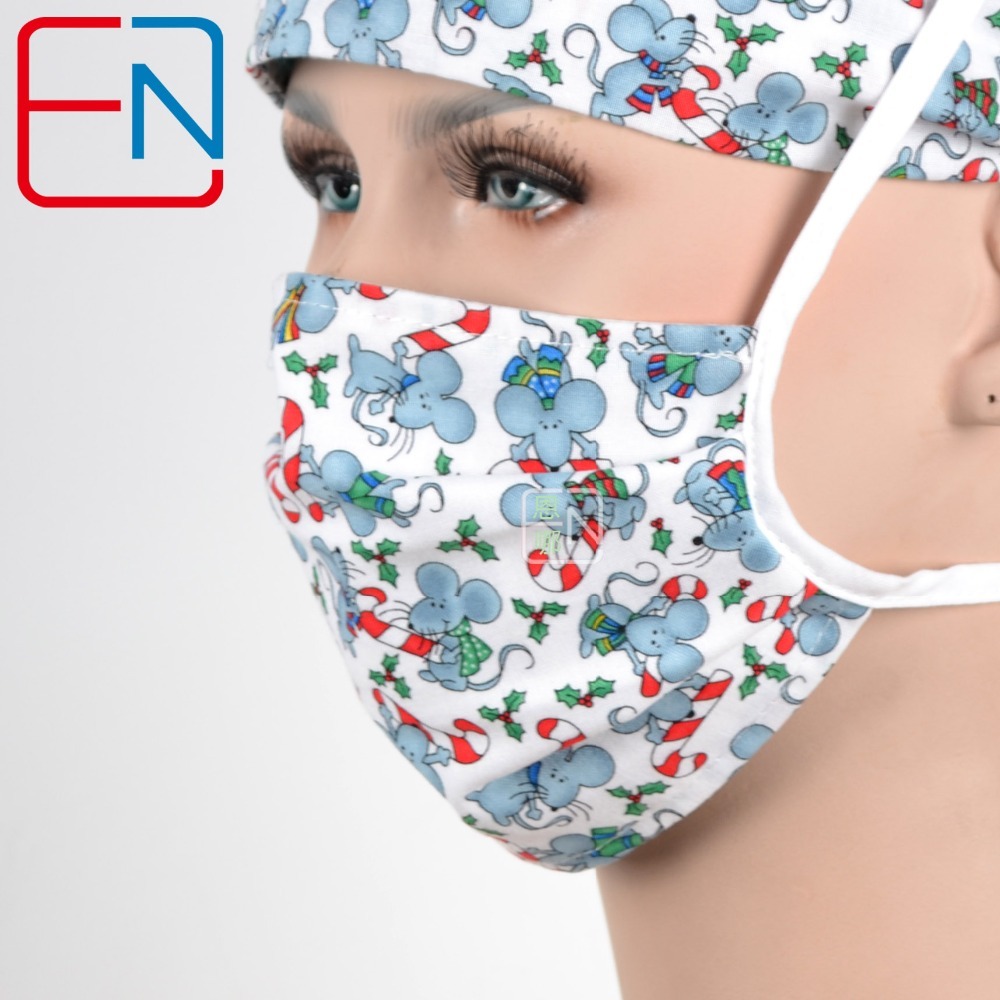 Christmas design Scrub Caps Mask  WOMEN Surgical Caps Masks little rat design