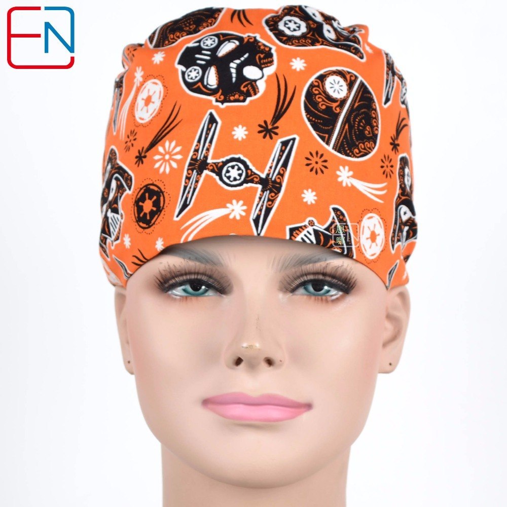 Factory Sales directly big sales medical scrubs in different patterns ,surgical caps 3 sizes scrub caps heiwushihuang